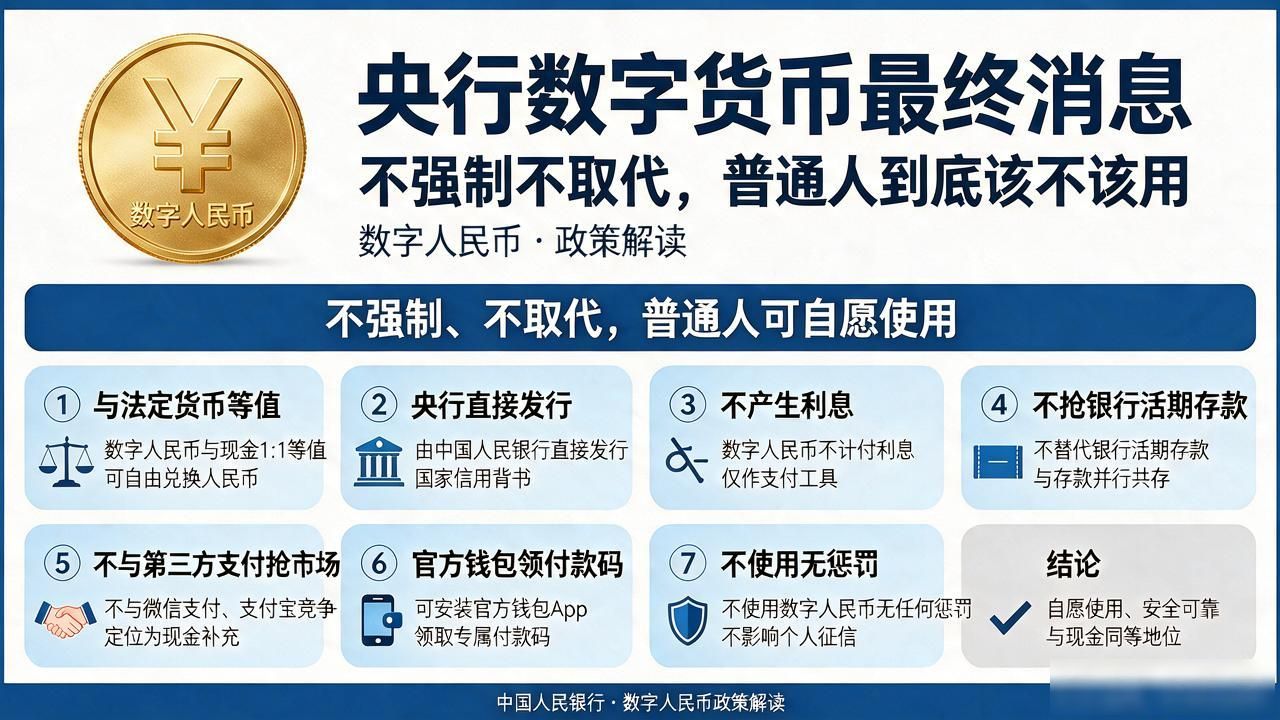 央行数字货币最终消息：不强制不取代，普通人到底该不该用